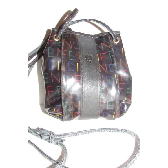 Early Fendi SAS Multi-colored 'FENDI' Logo Print on Black Coated Canvas - Picture 14 of 16